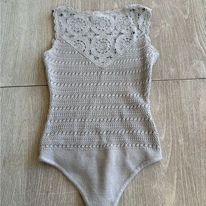 Abercrombie Beige Crochet bodysuit